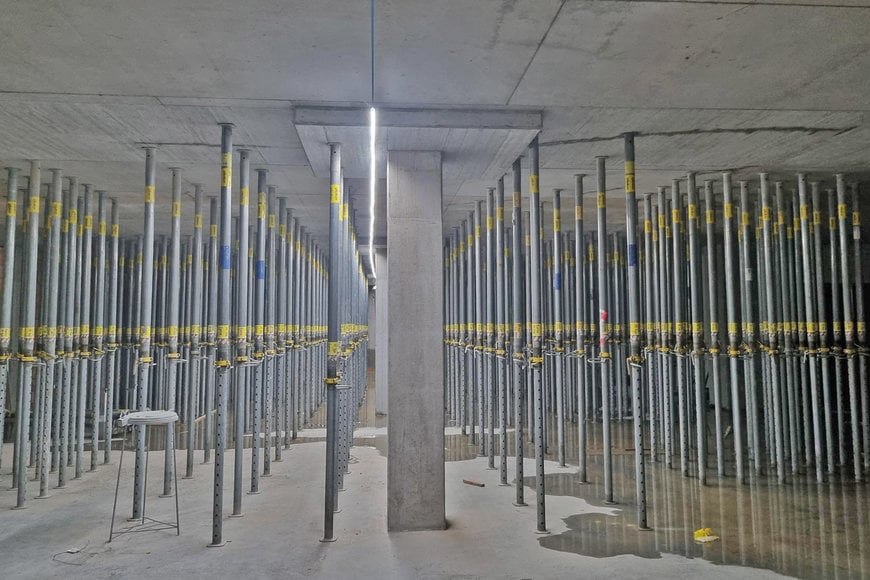 Tandem hoist on cellar ceiling: Haslach installs giant prestressed concrete trusses